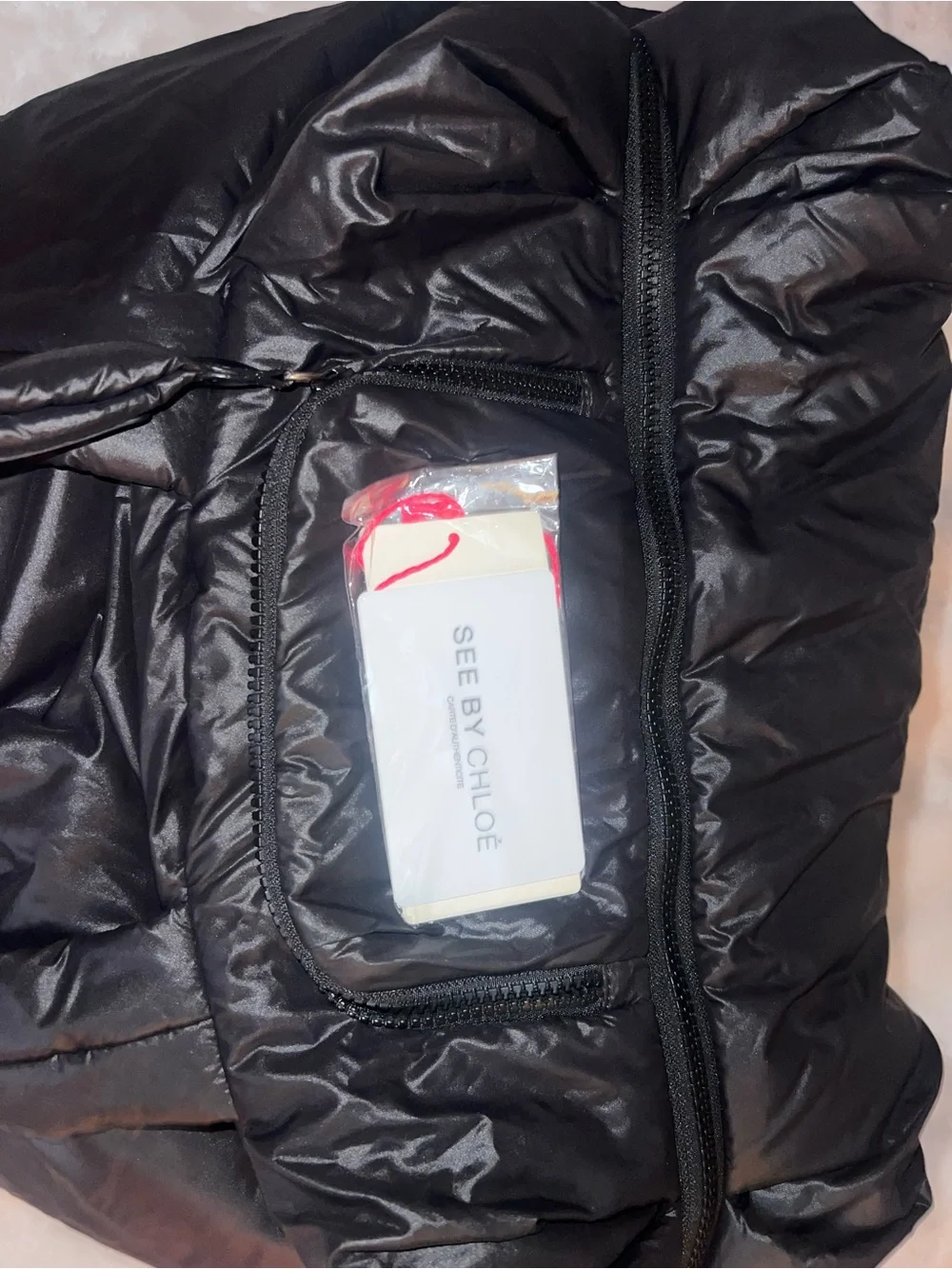 See By Chloé Black Quilted Puffer Tote with Top Zip